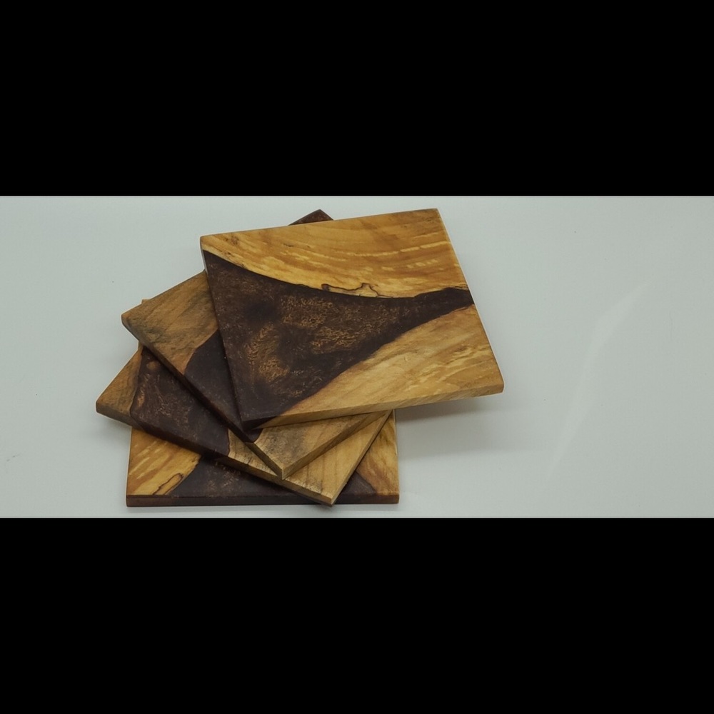 Handcrafted in Maine Wood and Epoxy Coasters. Set of 4.